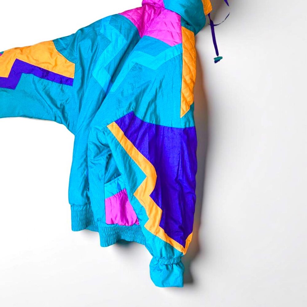 RARE Izzi Vintage Retro 80s/90s Neon Colorblock Ski Jacket, Size Medium - Picture 8 of 9